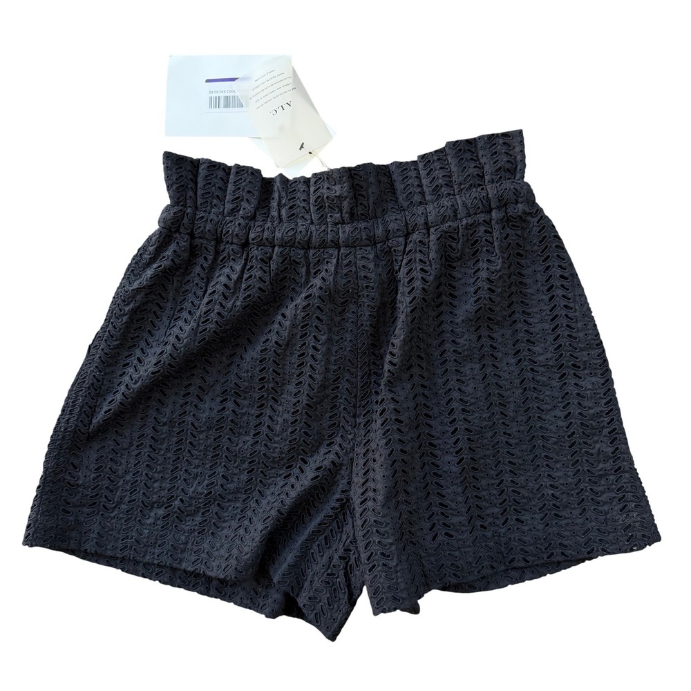 NWT A.L.C. Black Eyelet Paperbag Waist Shorts High Rise Drawstring Size 2 Chic - Picture 4 of 13